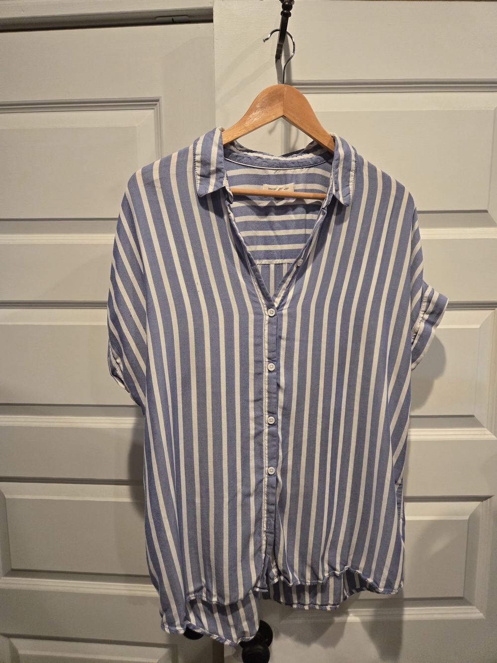 Blue and White Stripe Short Sleeve Button-Down Shirt